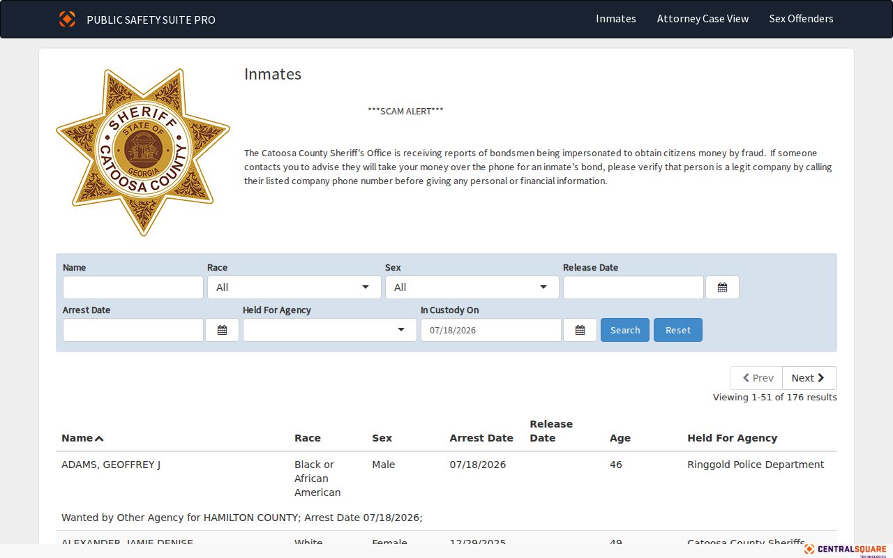 Catoosa County arrest lookup current inmate portal