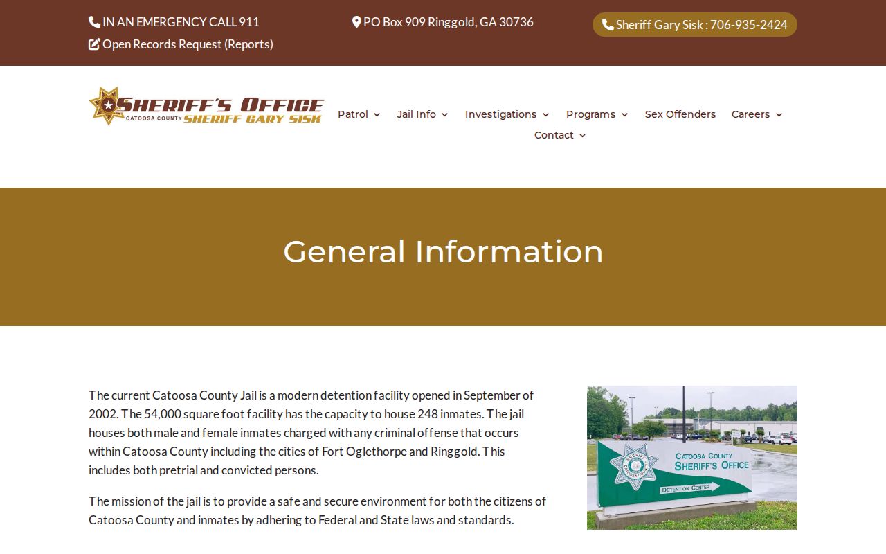 Catoosa County arrest lookup detention center information