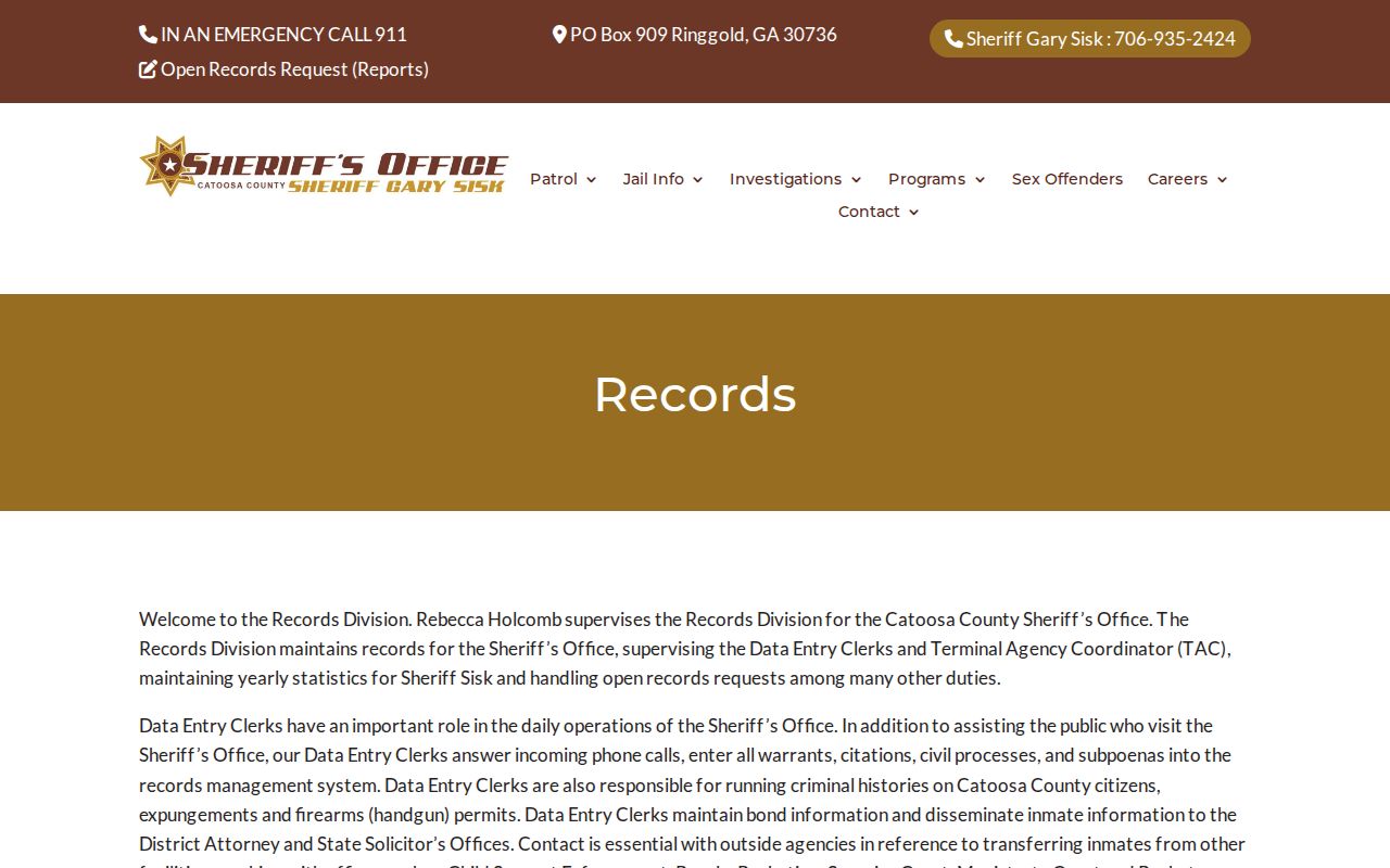 Catoosa County arrest records division information