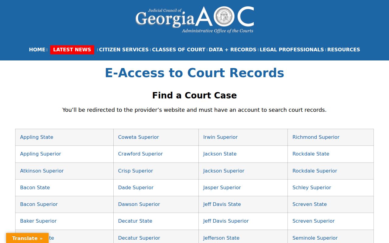 Georgia E-Access directory for Catoosa County criminal court records