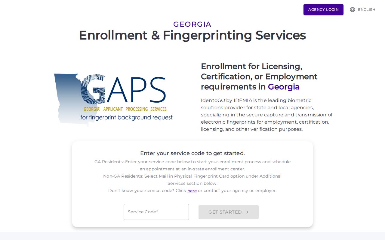 Catoosa County criminal history GAPS fingerprint enrollment