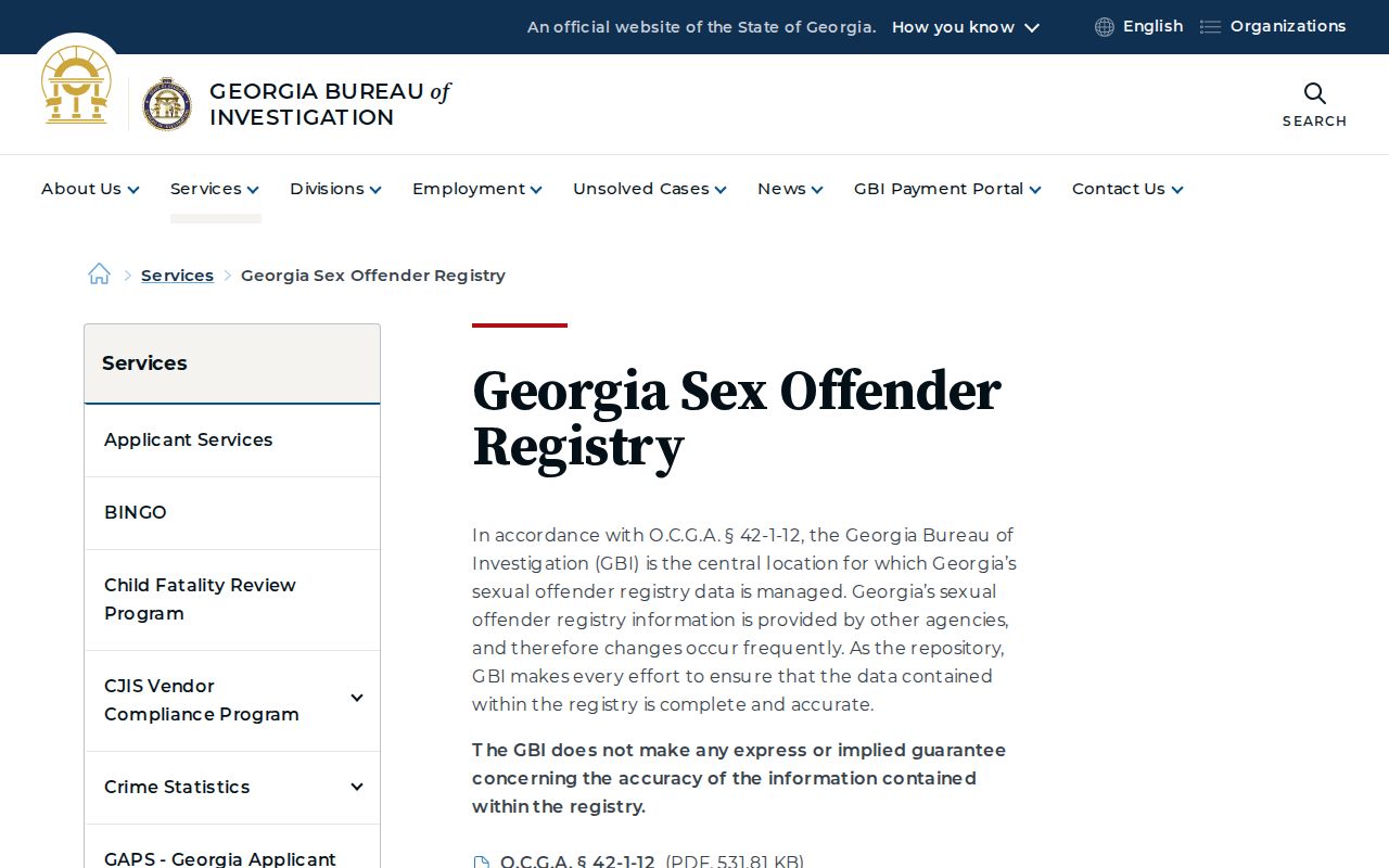 Catoosa County sex offender registry gateway from the Georgia Bureau of Investigation