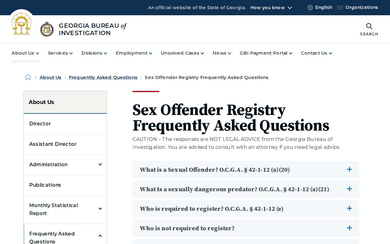 Georgia registry FAQ for Catoosa County sex offender registration rules